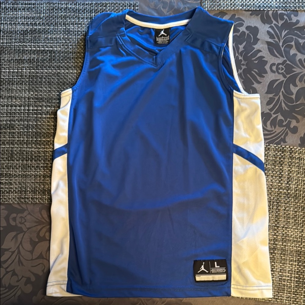 Jordan Blue and White Basketball Jersey